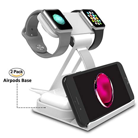 ATOPHK Dual Head Mode Watch Charging Stand Docking Station Holder Compatible for Apple Watch Series 3 2 1 (42mm 38mm) iPhone X 8 8plus 7 7plus iPad Airpods Base 003-Silver