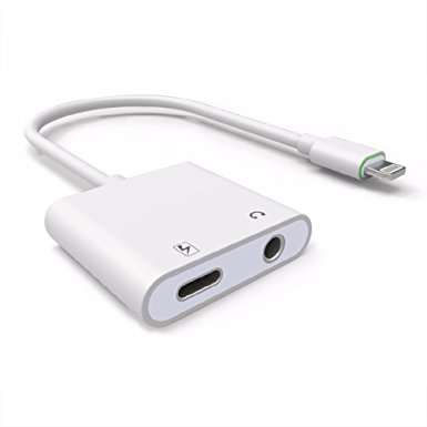 iPhone 7, 7 Plus Dual Function Lightning Adapter   3.5mm Headphone - iPhone 7 Splitter With Extension Cable (White)