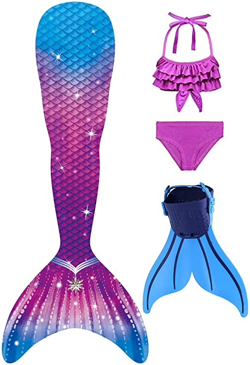 Mermaid Tails with Mono Fin Sparkle Mermaid Swimsuit for Kids Girls Boys