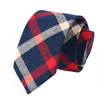 Mantieqingway Men's Plaid Jacquard Skinny Necktie Cotton Tie