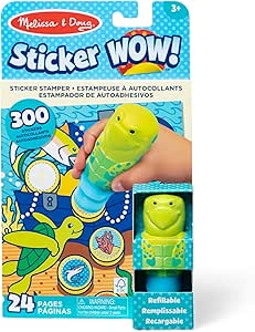 Melissa & Doug Sticker WOW!™ 24-Page Activity Pad and Sticker Stamper, 300 Stickers, Arts and Crafts Fidget Toy Collectible Character – Sea Turtle - FSC Certified