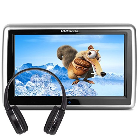 DDAUTO DD1019HTS Headrest DVD 1080P Upgraded Capacitive Touch Screen Multimedia Player LCD Screen with Wireless IR Headphone Insertion Drive Supports CPRM DVD SD USB 1080P Video 10.1 Inch Piano Black