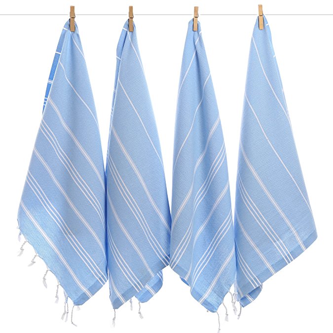 CACALA Pure Series - Set of 4 Turkish Peskir Hand & Face Towels Blue