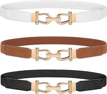 JASGOOD Women Stretchy Waist Belt Retro Elastic Skinny Belt for Ladies with Gold Buckle