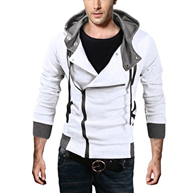 DJT Men's Oblique Zipper Hoodie Casual Top Coat Slim Fit Jacket