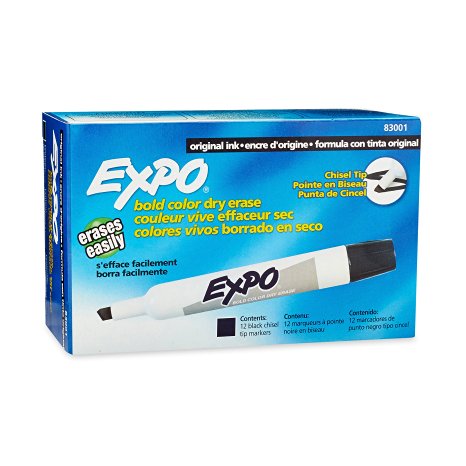 Expo Original Dry Erase Markers, Chisel Tip, Black, 12-Count