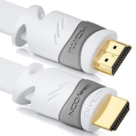 deleyCON (16.41 ft.) 5m Flat HDMI Cable - Compatible to HDMI 2.0 to 1.4 - UHD 4K HDR 3D 1080p 2160p ARC - High Speed with Ethernet - White