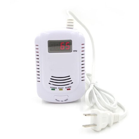 SKONDA Plug-In Combustible Gas Detector Alarm Sensor with Voice Warning,Digital Display and 9-Volt Battery Backup