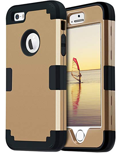 BENTOBEN iPhone SE Case iPhone 5 Case 5S Case 3 in 1 Shockproof Case for iPhone SE 5S 5 Gold/Black