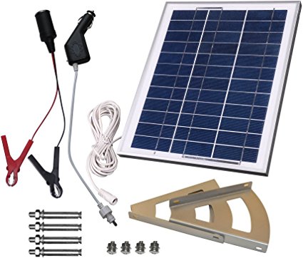 MicroSolar - 10W Solar Panel Charging Kit for 12v Battery /// Plug & Play /// Solar Charge Contoller Included - Braket Included - 18 Feet Waterproof Wire - Optional 16.4 Feet Extension Wire - Cigarette Plug with Fuse - Alligator Clips with Fuse ----- Car & Boat Battery Maintainer