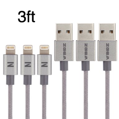 ZGEM® 3Pack 3FT / 1M Lightning Cable, Nylon Braided 8-Pin Lightning Data Sync & Charger USB Cable For iPhone SE / 6 / 6 Plus / 5S, iPad Air / Air2, iPad Mini3 Mini4, iPad Pro And More (Grey)
