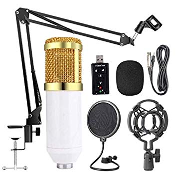 SODIAL Bm800 Professional Suspension Microphone Kit Studio Live Stream Broadcasting Recording Condenser Microphone Set(White Gold)