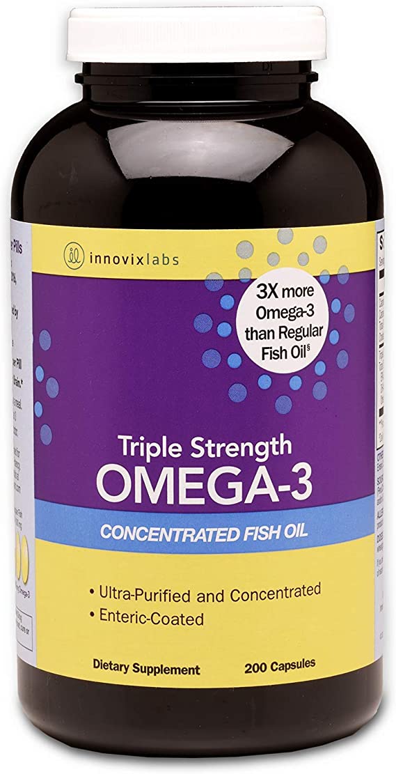 InnovixLabs Triple Strength Omega-3 Fish Oil, Concentrated 900 mg Omega-3 per Pill, Burp-free Enteric Coated, Gluten-Free, High EPA & DHA for Heart, Brain & Joints, IFOS 5-star Certified, 200 Capsules