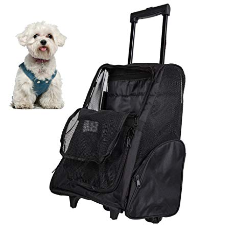 Lucky Tree Pet Travel Carrier Backpack with Wheels Airline Approved Soft Oxford Rolling Luggage Bag for Cat Dog Small Animal,3 Color