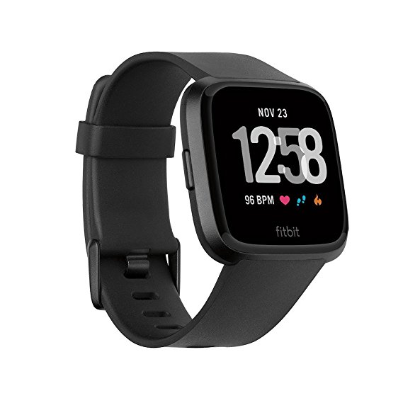 Fitbit Versa smartwatch, black/black aluminum, one size (s & l bands included), 0.71 lb