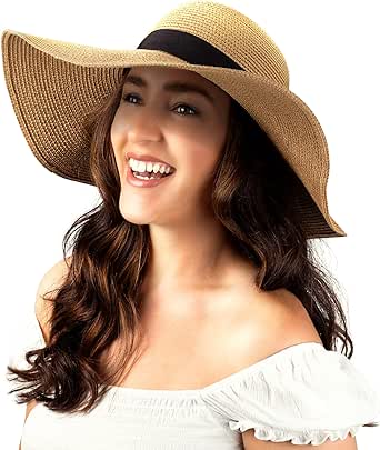 Debra Weitzner Women Floppy Sun Hat with Wide Brim—Foldable Roll-Up Straw Beach Hat UPF 50