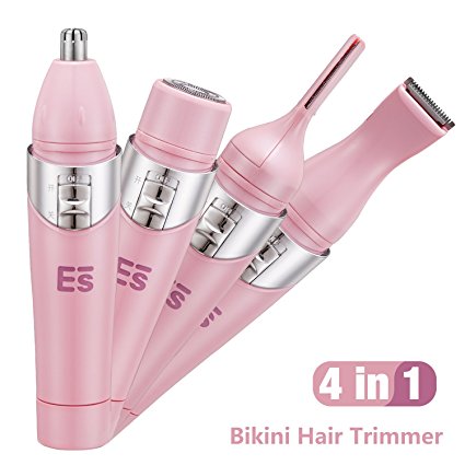 4 in 1 Electric Women Shaver,Bikini Groomer/Bikini Trimmer/Nose Hair Trimmer /Eyebrow Trimmer,Waterproof Grooming Kit for Bikini Area/ Arm/ Armpit, Hair Removal Wet/Dry,Battery Operated