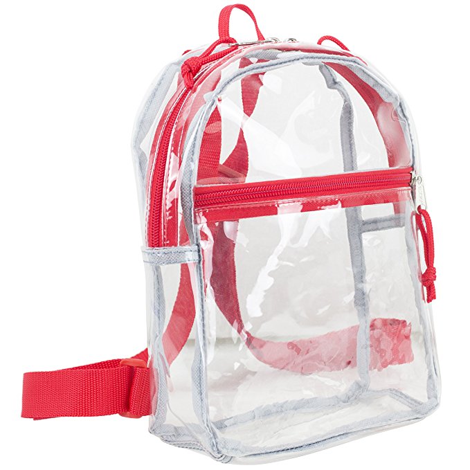 Eastsport 100% Transparent Clear Mini Backpack with Adjustable Straps, Clear/Red