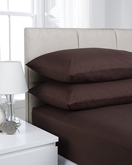Hamilton McBride 68 Pick Polycotton Chocolate King Size Fitted Sheet (Pillowcases Sold Separately)