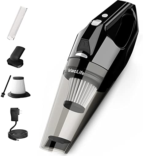 VacLife Handheld Vacuum Cordless, Portable Home & Car Vacuum with Cordless Design, Hand Vacuum Cordless with Rechargeable Battery, Reusable Filter & LED Light, Model: VL756, Silver (VL756)