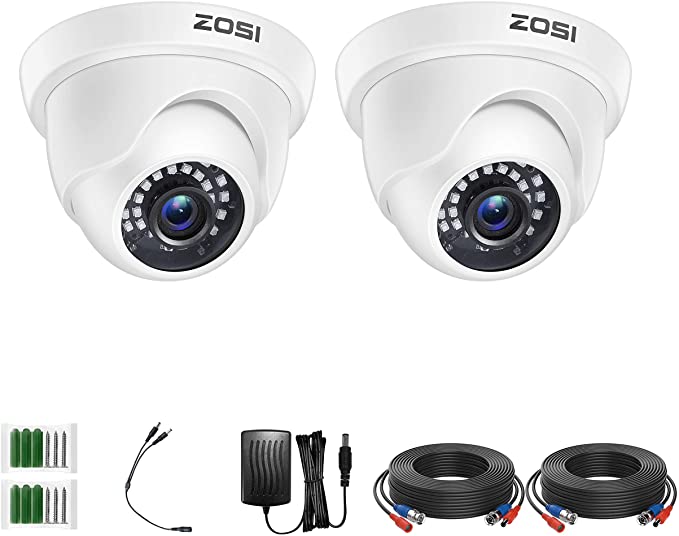 ZOSI 2 Pack 2MP 1080p HD-TVI Home Security Video Camera Outdoor Indoor 1920TVL, 24PCS LEDs, 80ft Night Vision, 90°View Angle, Weatherproof Surveillance CCTV White Dome Camera