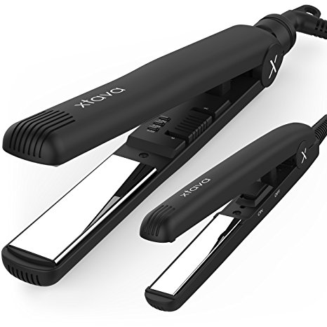 xtava Sleek & Shiny Toolkit - Full Size and Mini Gloss Factor Titanium Flat Iron Kit with 1 and ½ Inch Plates - 2 Professional Hair Straighteners Best for Salon Quality Styling and Precise Touch Ups