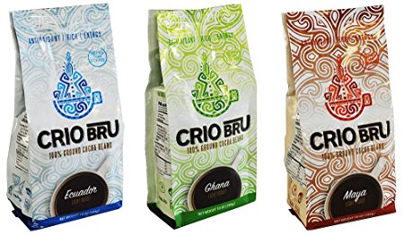 Crio Bru Brewed Cocoa 100% Roasted and Ground Cocoa Beans Variety Pack of 3