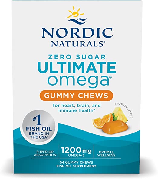 Nordic Naturals Zero Sugar Ultimate Omega Gummy Chews - Tropical Fruit - 54 Gummy Chews - Non GMO - Optimal Wellness - 27 Servings