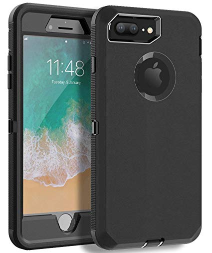 MXX iPhone 8 Plus Heavy Duty Protective Case with Screen Protector [3 Layers] Rugged Rubber Shockproof Protection Cover for Apple iPhone 7 Plus - iPhone 8 Plus/Apple Phone 8  (Black)