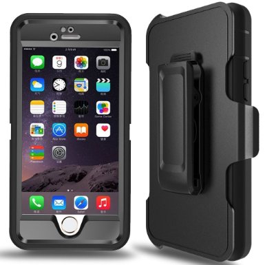 iPhone 6 Plus Case, MBLAI® [4 in 1 Design] Tough Hybrid Shock-Absorbent [with Built-in Screen Protector] & [Belt Clip Holster] Case Cover for iPhone 6 Plus/ 6S Plus [5.5 inch](Black)