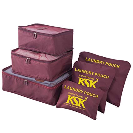 HongyuTing KSK KAISHEK 6Pcs Waterproof Clothes Packing Cubes Travel Luggage Organizer Bag