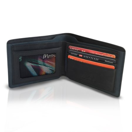 RFID Blocking Wallet - Genuine Leather Wallet Bi-fold - Best Stylish Slim Wallet for Men Bifold - RFID Blocking large travel wallet to protect your credit card (Black)