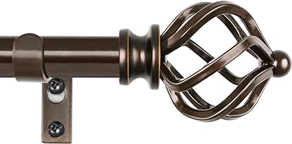 KAMANINA 3/4 Inch Curtain Rods for Windows, Splicing Adjustable Single Drapery Rod 32 to 58 Inches (2.6-4.8ft), Twisted Cage Finial,Antique Bronze