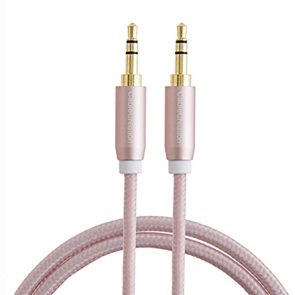 CableCreation 3.3-Feet 3.5mm Braided audio cable, Male to Male Stereo Aux Cable with Premium Metal, for Smartphones, Tablets and MP3 Player, Rose Gold Color