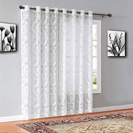 Warm Home Designs Extra Wide 110" x 84" Ivory (Light Beige) Color Knitted Lace Patio or Sliding Door Curtains. 16 Grommets Total. Chic, Free Flowing Design at Affordable Price. LI Ivory Patio 84"