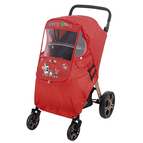 Spring Fever Cartoon Universal Dual Zipper Baby Rain Wind Dust Cover Stroller Weather Shield with Sun Shade Storage Bag Red One Size