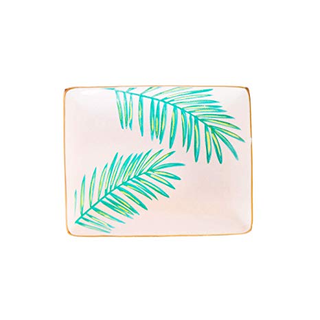 Palms Tropical Ring Tray Trinket Dish Small Gold Ceramic Ring Trinket Tray Gift for Her Desk Storage Jewelry Dish Home Decor Accents Accessories Gold Office Summer Decor Hand Drawn