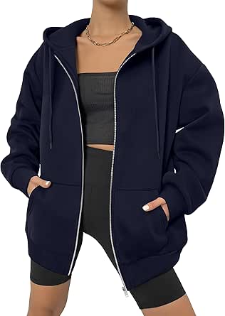 Zeagoo Women's Oversized Zip Up Hoodies Fleece Jacket Casual 2024 Fall Winter Sweatshirts Drawstring Y2K Hoodies Teen Girls