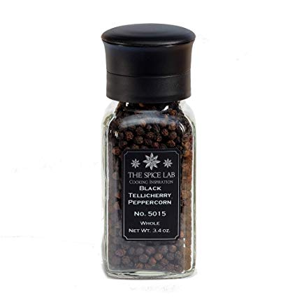 The Spice Lab - Premium "Ceramic" Black Tellicherry Peppercorn Grinder 3.4 oz - Kosher Gluten-Free Non-GMO All Natural Spice