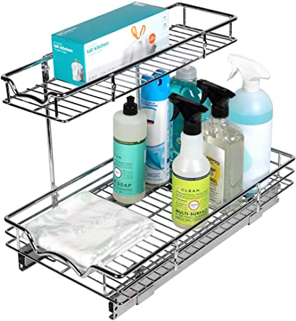 Richards Homewares Pull Out Cabinet Organizer – Perfect for Vanity and Kitchen Under Sink Shelves Two Tier Sliding Shelf-11 W x 21"D x 14-1/2"H, Requires at Least 12" Opening, 21"D