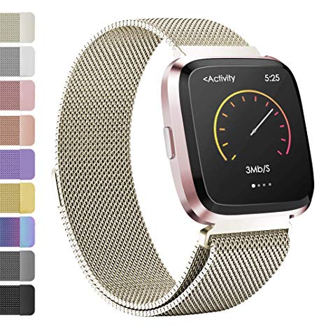 iGK Milanese Replacement Bands Compatible for Fitbit Versa/Versa Lite Edition, Stainless Steel Milanese Loop Metal Mesh Bracelet Unique Magnet Lock Wristbands