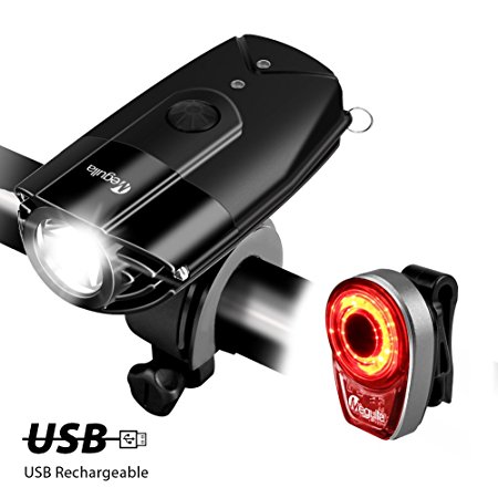 LED Bike Headlight Taillight Combo, Megulla USB Rechargeable Bike Light Set, 800 Lumens Super Bright Bicycle Lights, Bike Headlight, IP65 Waterproof, Free Tail Light and Helmet Mount Included