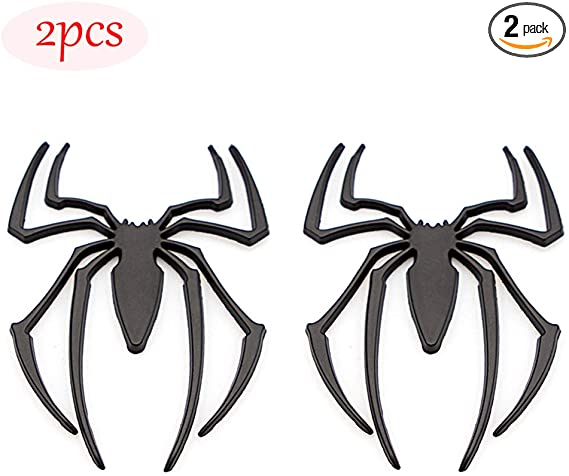 CARRUN 2pcs 3D Spider Emblem Car 3d Logo Metal Chrome Spider Badges Sticker (Black)