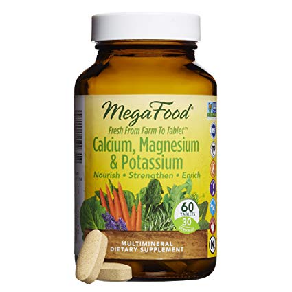 MegaFood - Calcium, Magnesium & Potassium, Promotes Healthy Bones, Muscles, Blood Pressure Levels, and Cardiovascular Health, Vegetarian, Gluten-Free, Non-GMO, 60 Tablets (FFP)