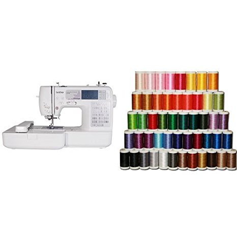 Brother SE400 Combination Computerized Sewing and 4x4 Embroidery -iMachine and Designio by Brother SA650 50-Piece High-Sheen, Polyester Embroidery Thread Set