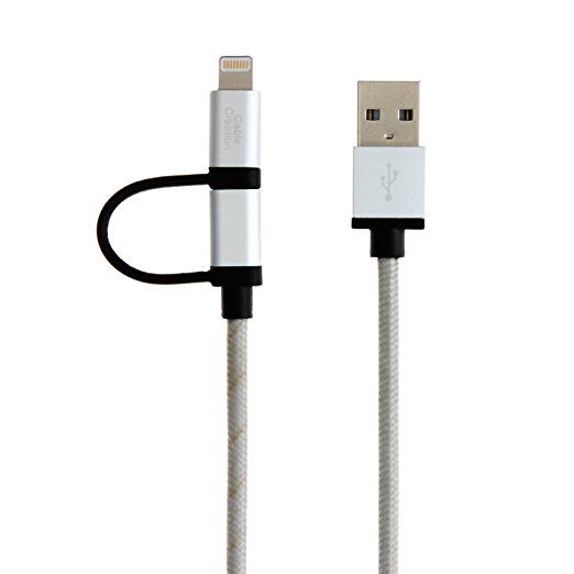 [Apple MFi Certified] CableCreation 2-in-1 Lightning to USB Data Sync Charge Cable, Lightning Micro USB 2-in-1 Cable for iPhone 6 6S 6Plus iPad Air mini Samsung & More, Silver Color,1.2M/4ft.