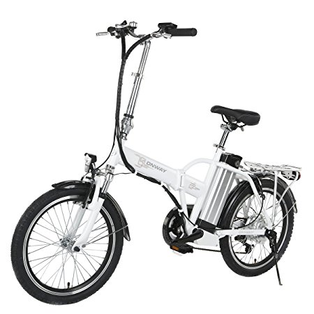 Onway 20 Inch 6 Speed Folding Electric Bicycle, 36V 250W Aluminium Alloy E Bike with Lithium-Ion Battery, White