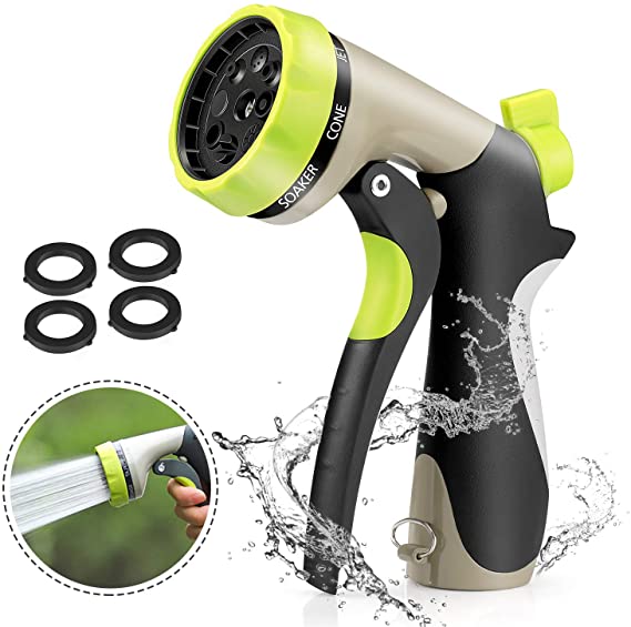 Dearwhite Garden Hose Nozzle, Hose Spray Nozzle with 8 Patterns, Heavy-Duty Nozzle for Hose Under High Pressure, Metal Body and Slip Resistant for Watering,Washing Car,and Showering Pets