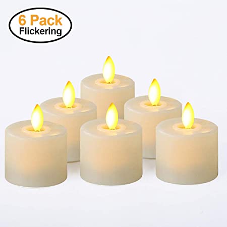 LED Candles Realistic Bright Flickering Moving Wick Electric Tea Lights Candles Battery Operated Flameless LED Tealights for Seasonal & Festival Celebration LED Votive Candles Unscented 6 Packs
