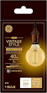 GE Vintage Style LED Light Bulb, 40 Watt, Amber Finish, G25 Globe Bulb (1 Pack)